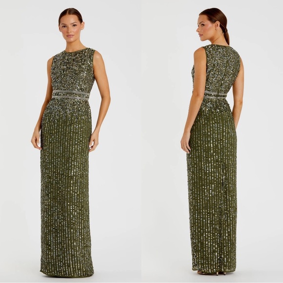 Mac Duggal Dresses & Skirts - NWT Mac Duggal Size 10 Olive Green Sequined High Neck Sleeveless Column Gown